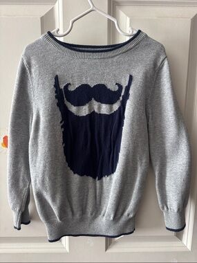 okie dokie Gray Sweater with Navy Beard Graphic